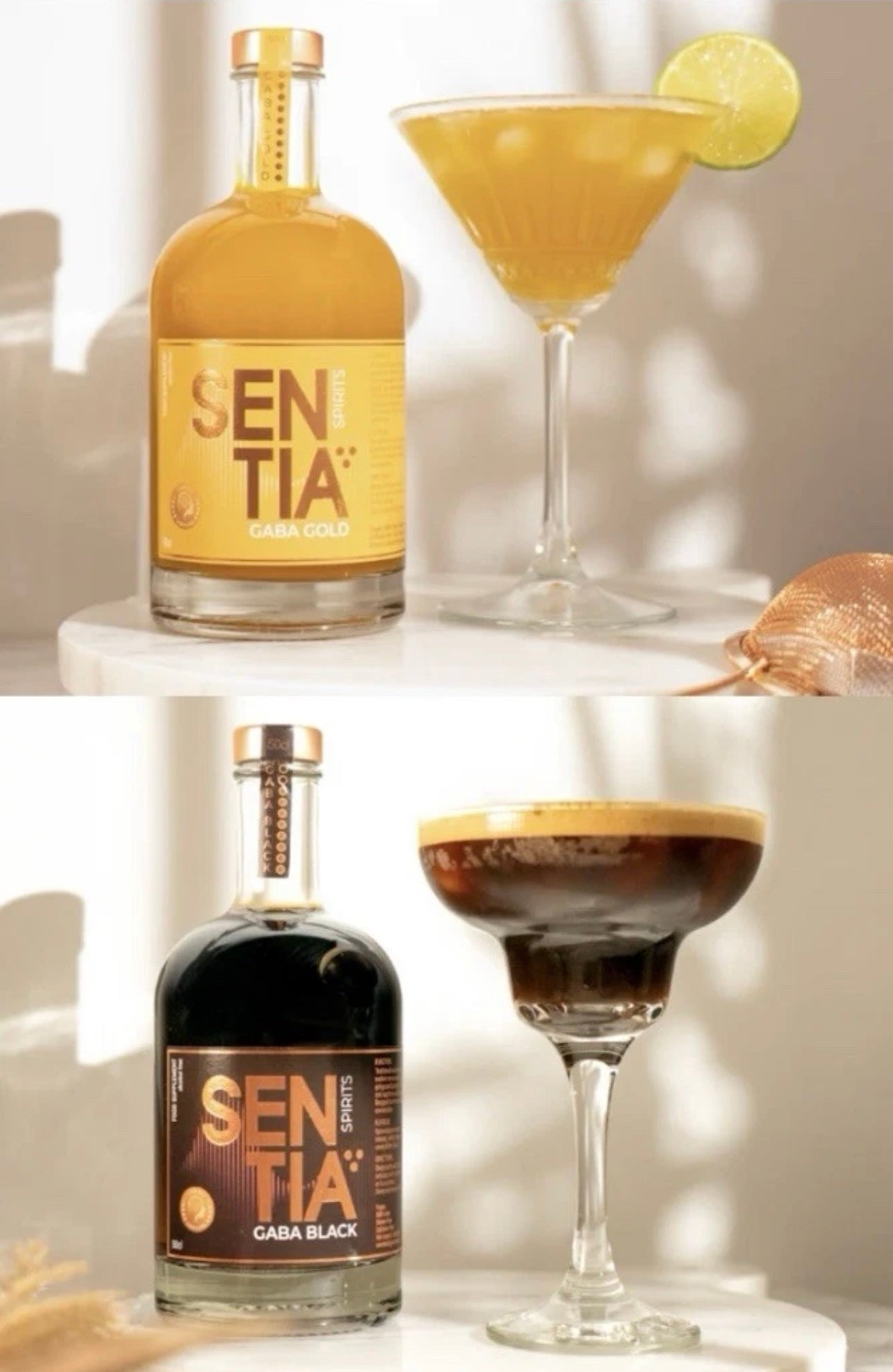 SENTIA GABA GOLD & BLACK – 2er-Bundle alkoholfreier Premium-Spirits (2×500 ml) mit Drinks